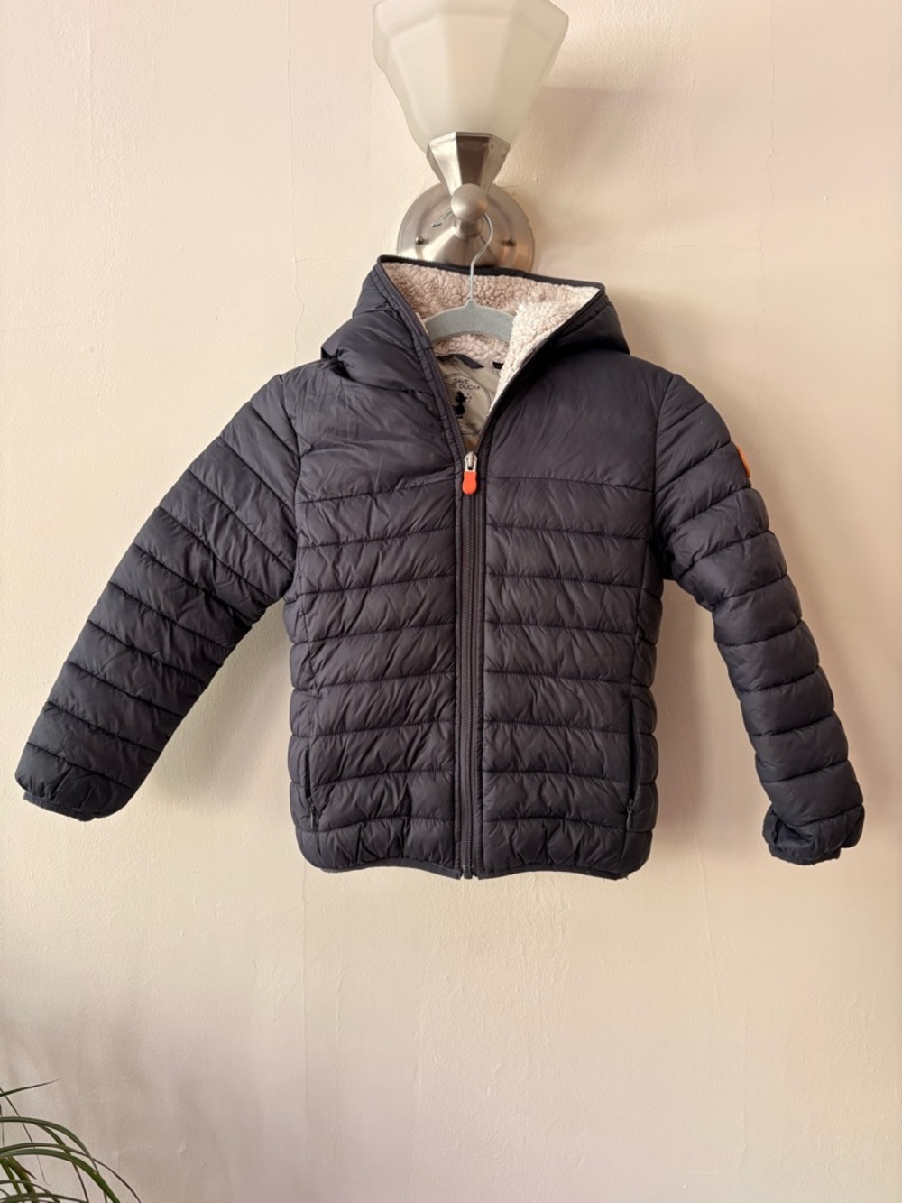 SAVE THE DUCK Kids Black Quilted Hooded Jacket with Cream Sherpa